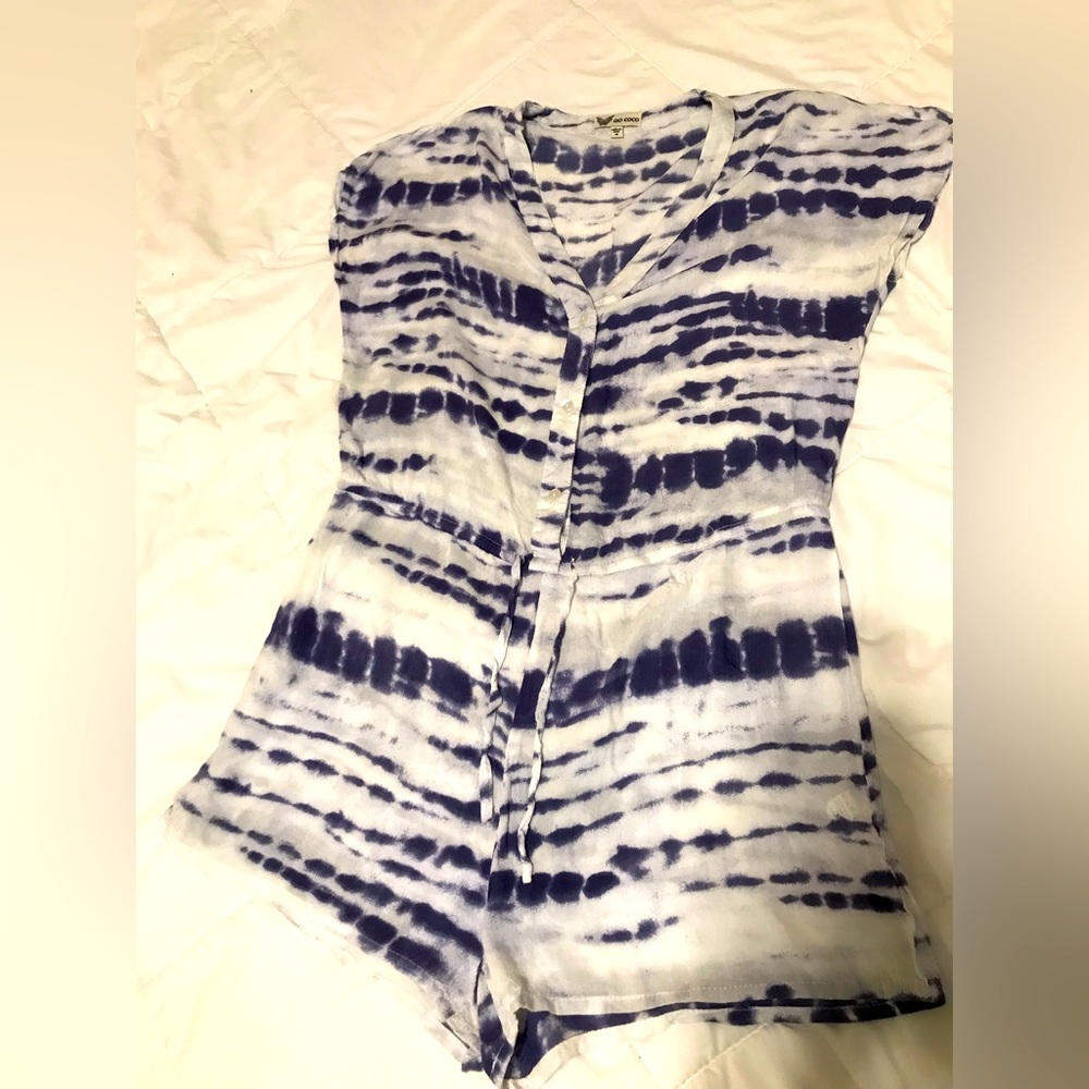 Go Coco blue and white tie die romper. Medium. D